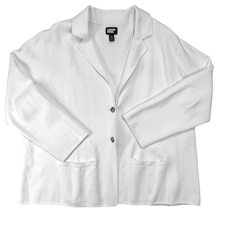 Lands End Womens 1X Cream 100%‎ Cotton Knit Blazer Cardigan Jacket 16W-18W